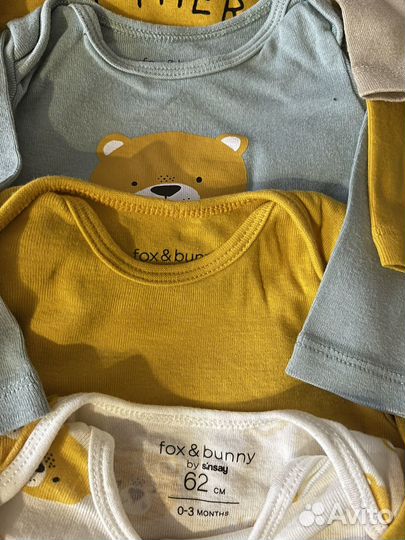 Комплект боди детские однотонные син 50 - 62