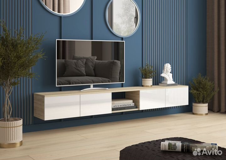 Тумба под телевизор 2метра, Альба-2 белый глянец