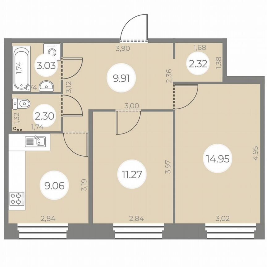 2-к. квартира, 52 м², 2/20 эт.