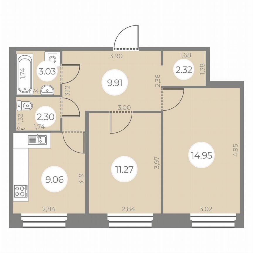2-к. квартира, 52 м², 2/20 эт.