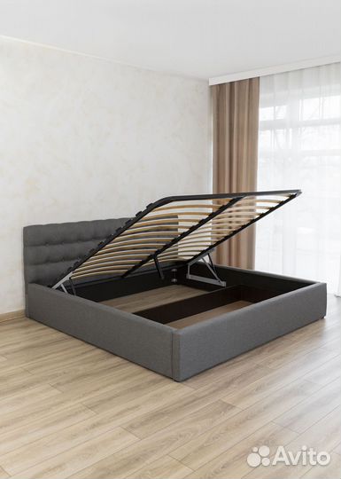 Кровать 200х200 с подъемным механизмом серая
