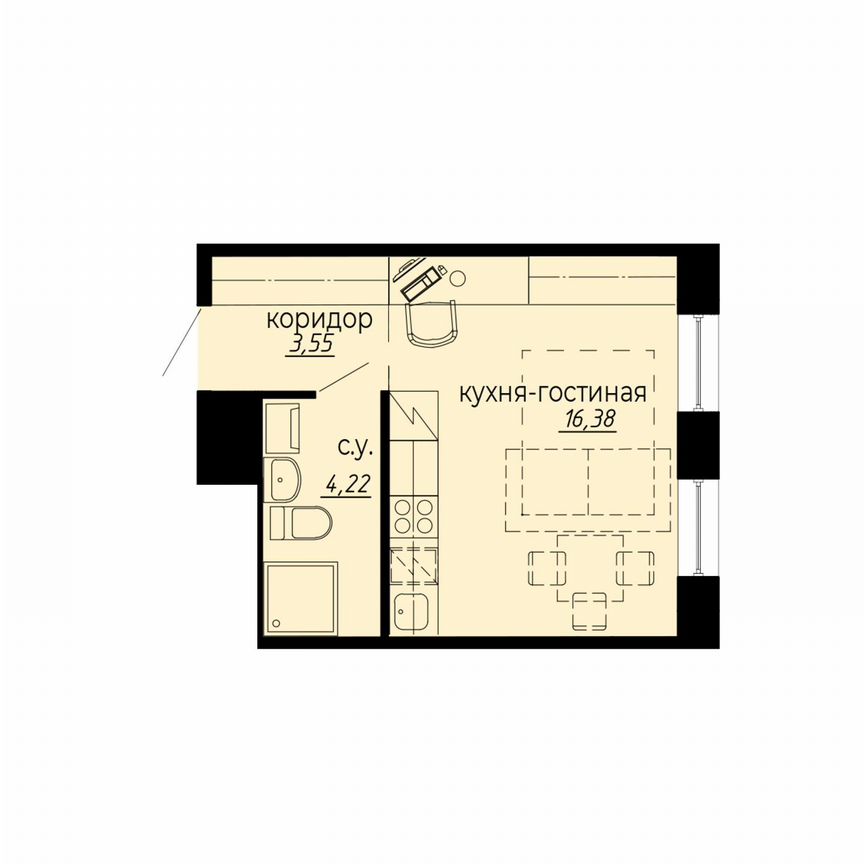Апартаменты-студия, 24,2 м², 8/10 эт.