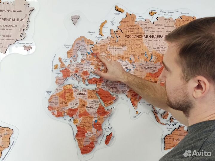 Карта мира из дерева с подсветкой, Борнео