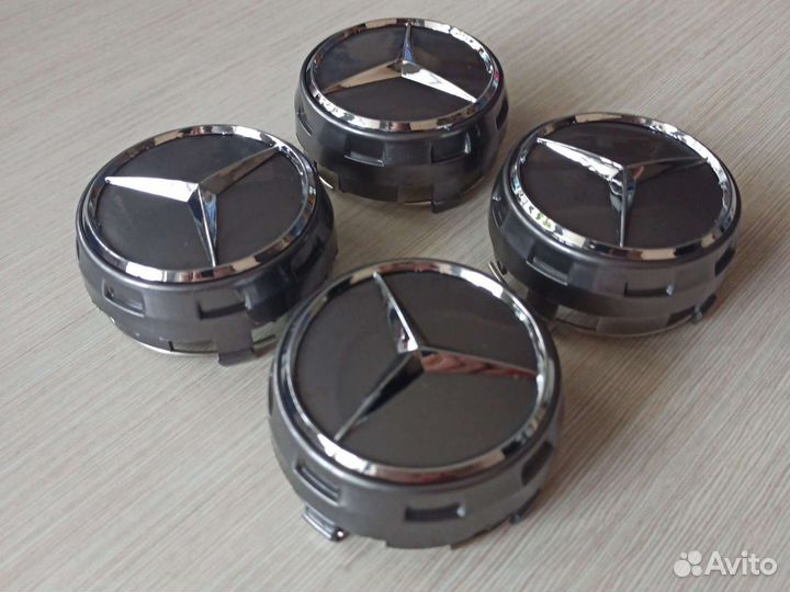 Колпачки на диски мерседес 75мм выпуклые Графит