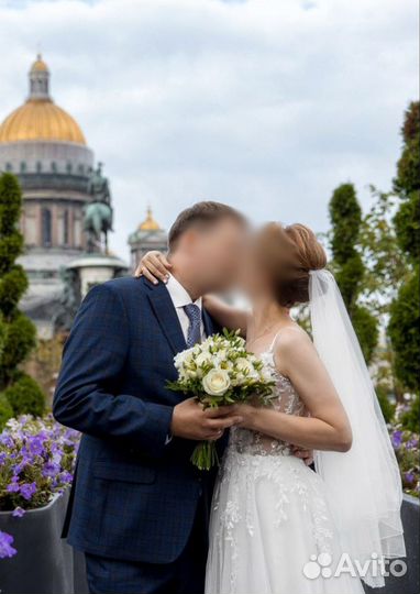 Свадебное платье со шлейфом Zu-zu коллекция 2024