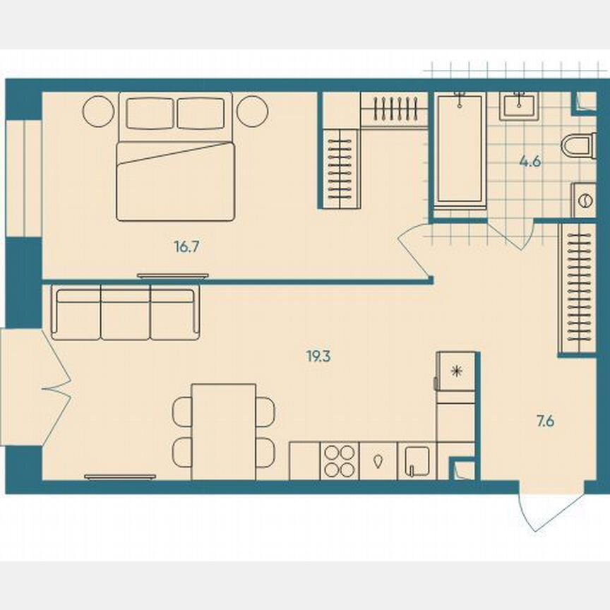 1-к. квартира, 48,2 м², 3/33 эт.