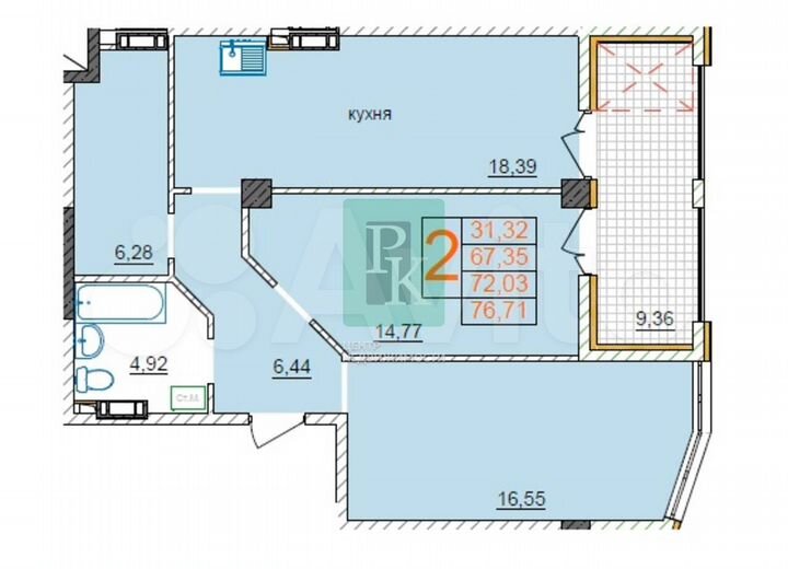 2-к. квартира, 76,6 м², 5/12 эт.