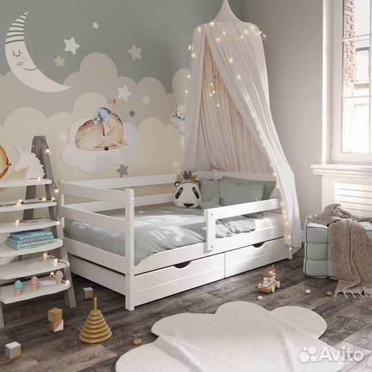 Кроватка софа от 2х лет с бортиком берёза