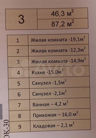 3-к. квартира, 87,9 м², 3/4 эт.