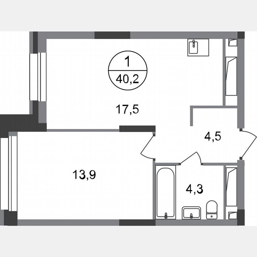 1-к. квартира, 40,2 м², 20/20 эт.