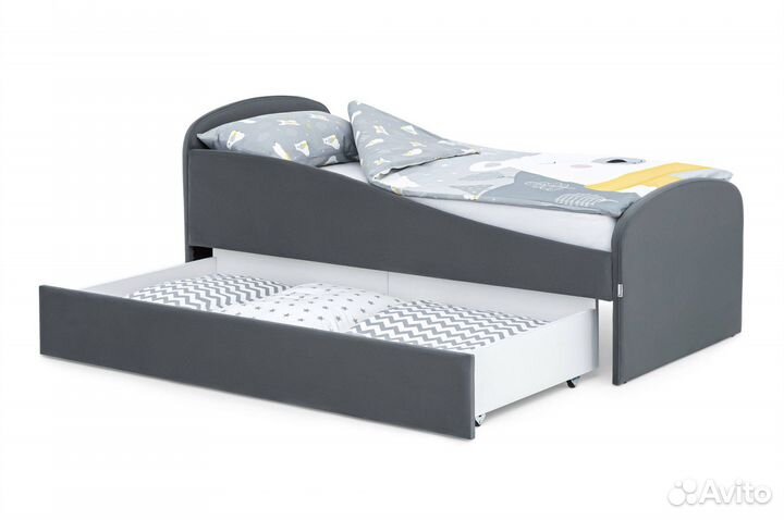 Кроватка с бортиком и ящиком. Велюр-графит