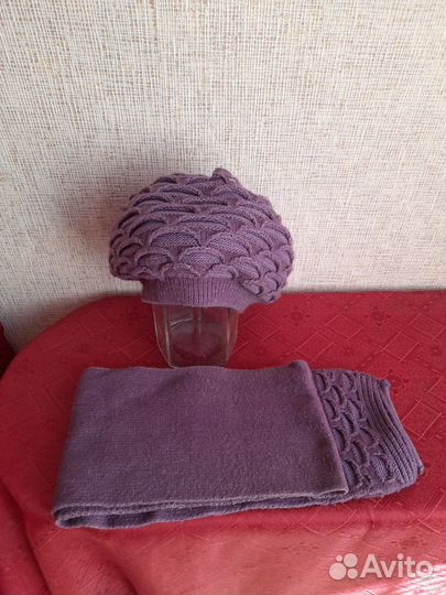 Женский берет с шарфом.(двойной)