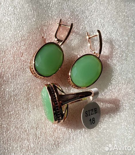 Серьги кольцо золото хризопраз