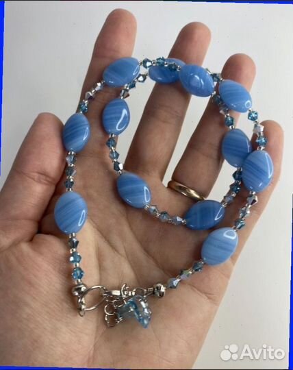 Голубые бусы чешское стекло 45 см