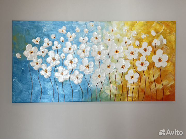 Картина маслом с цветами 50х100