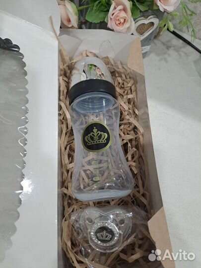 Комплект бутылочка и пустышка соска с короной