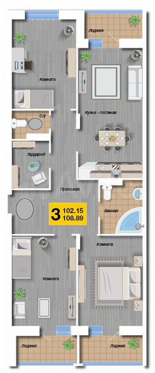 3-к. квартира, 108,9 м², 1/16 эт.