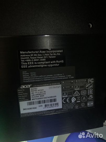 Монитор 27 2к acer r270u smipx