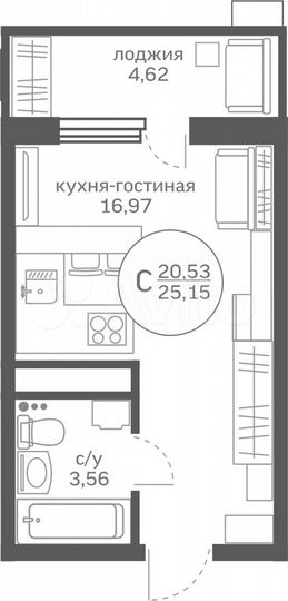 Квартира-студия, 20,5 м², 12/20 эт.