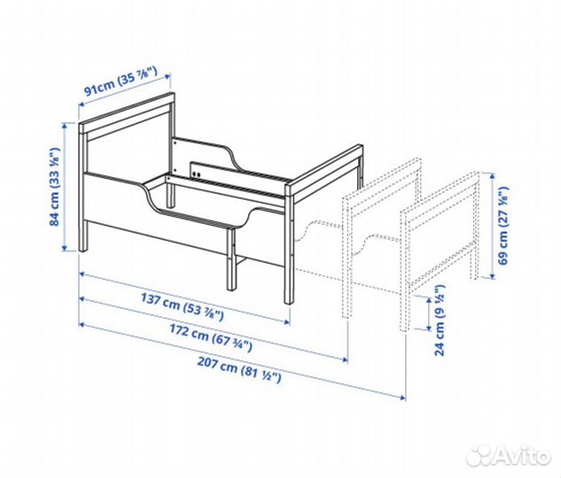 Детская кровать IKEA раздвижная сундвик