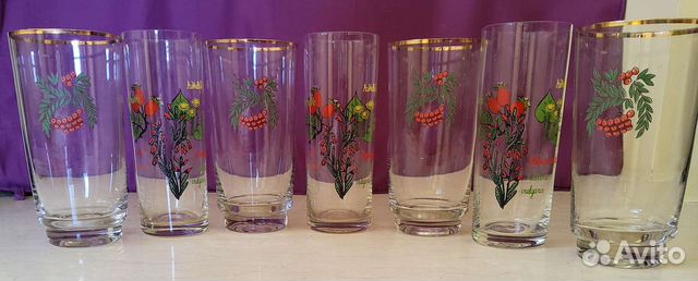 7 шт Стаканы высокие бокалы с рисунком стекло СССР
