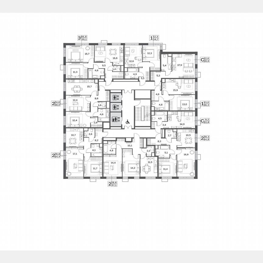 3-к. квартира, 60,8 м², 2/25 эт.