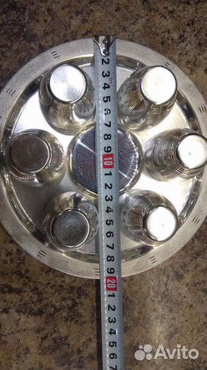 Набор мельхиоровых рюмок на подносе