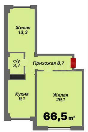 2-к. квартира, 66,5 м², 2/9 эт.