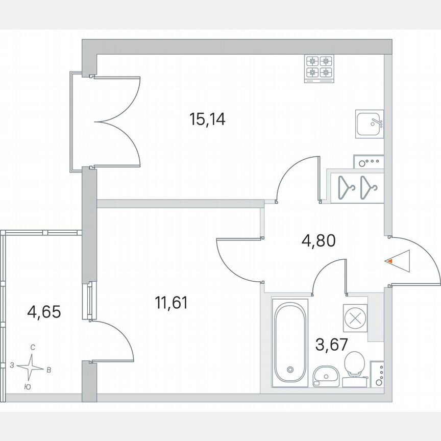 1-к. квартира, 36,6 м², 3/4 эт.