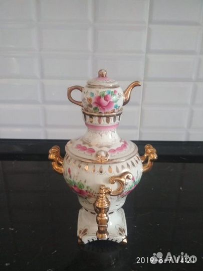 Самовар гжель (розовая) винтаж