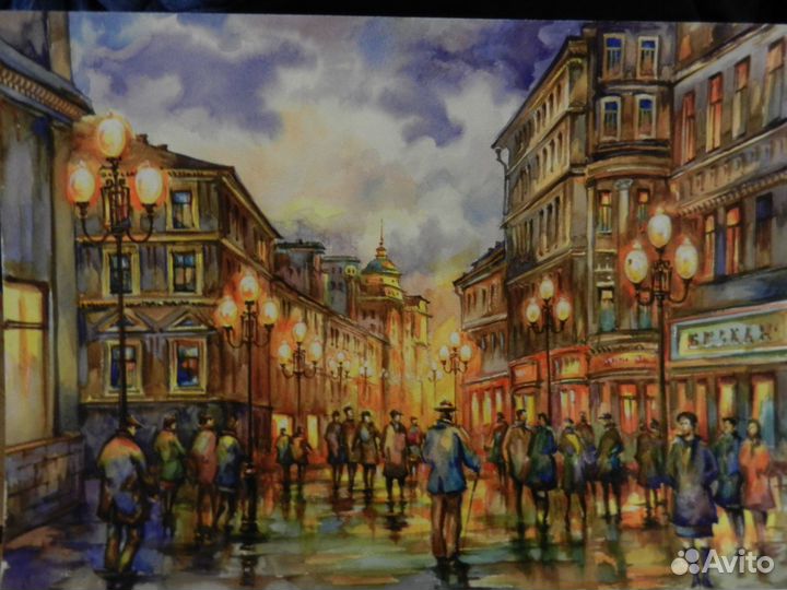 Картина холст масло вечерний арбат
