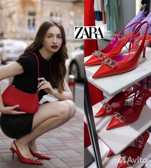 Босоножки 36 Zara нат. кожа стразы туфли мюли