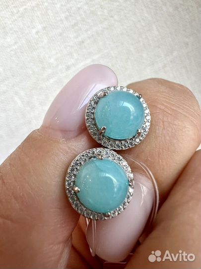Серьги пусеты амазонит серебро 925