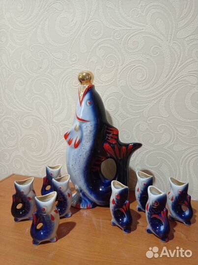 Графин рыбки фарфор СССР рюмки 8 шт коньячные
