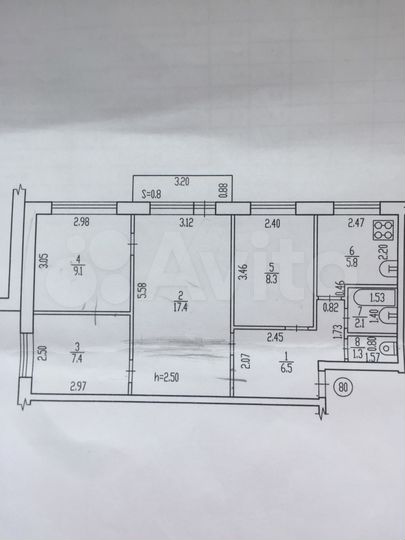 Доля в 4-к. квартире, 57,9 м², 3/5 эт.