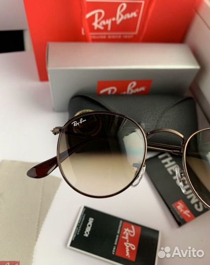 Очки ray ban round metal коричневые