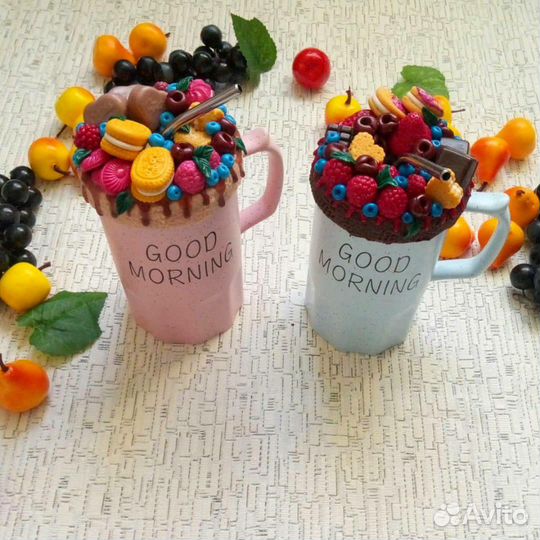 Кружка с декором из полимерной глины