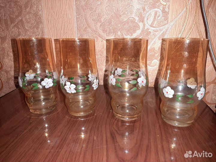 Стаканы (винтаж) выдувное стекло, ручная роспись