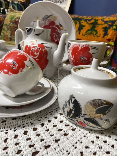 Сервиз чайный «Красный пион« лфз винтаж