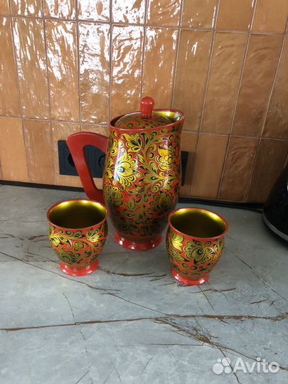Кувшин и 2 бокала. Хохлома