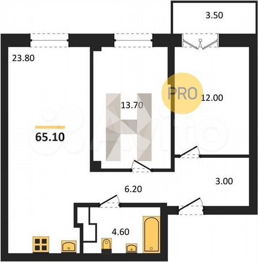 2-к. квартира, 65,1 м², 9/21 эт.