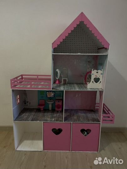 Домик кукольный с тремя ящиками для игрушек