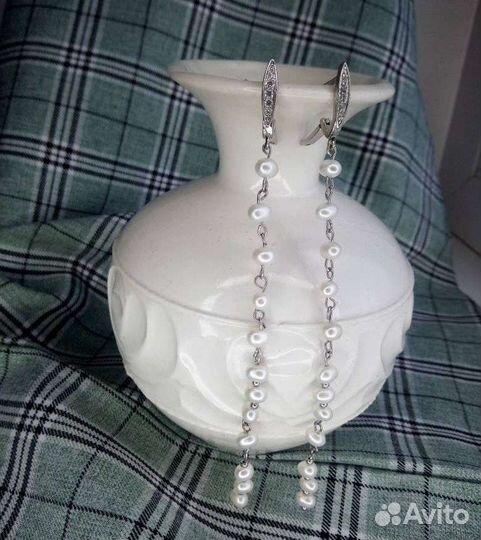 Руч.работа. Серьги из натуральных камней. Жемчуг