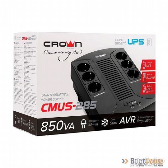 Ибп crown cmus-285 euro SMART - 850 ва480 Вт