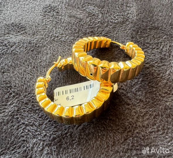 Серьги Рифленый круг, золото 585, Италия