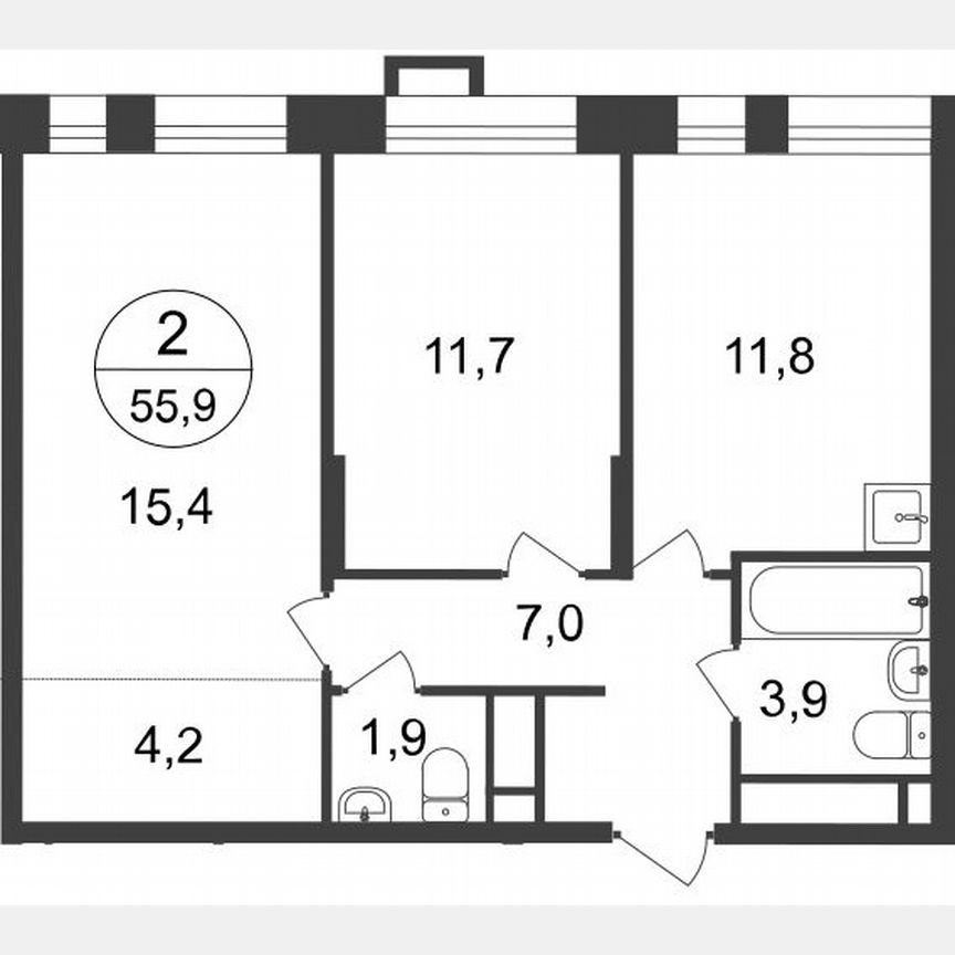 2-к. квартира, 55,9 м², 17/20 эт.