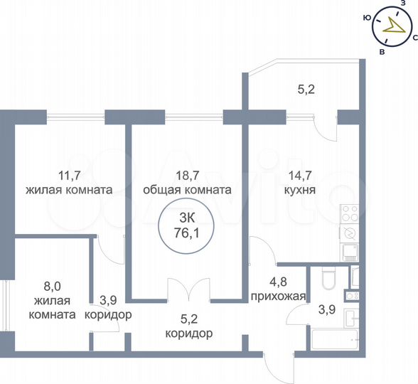 3-к. квартира, 76,1 м², 20/24 эт.