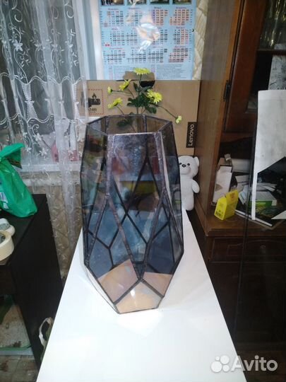 Антикварная ваза кашпо в технике Луиза Тифани