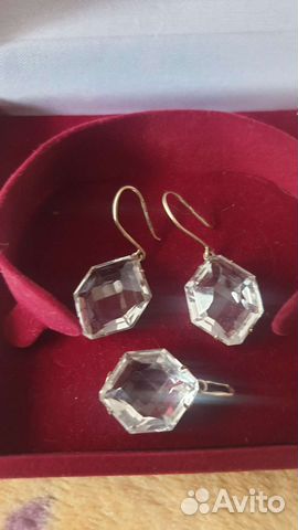 Серебряные серьги с горным хрусталем,подвес СССР