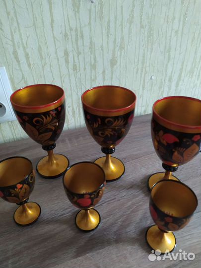 Рюмки и фужеры деревянные с росписью